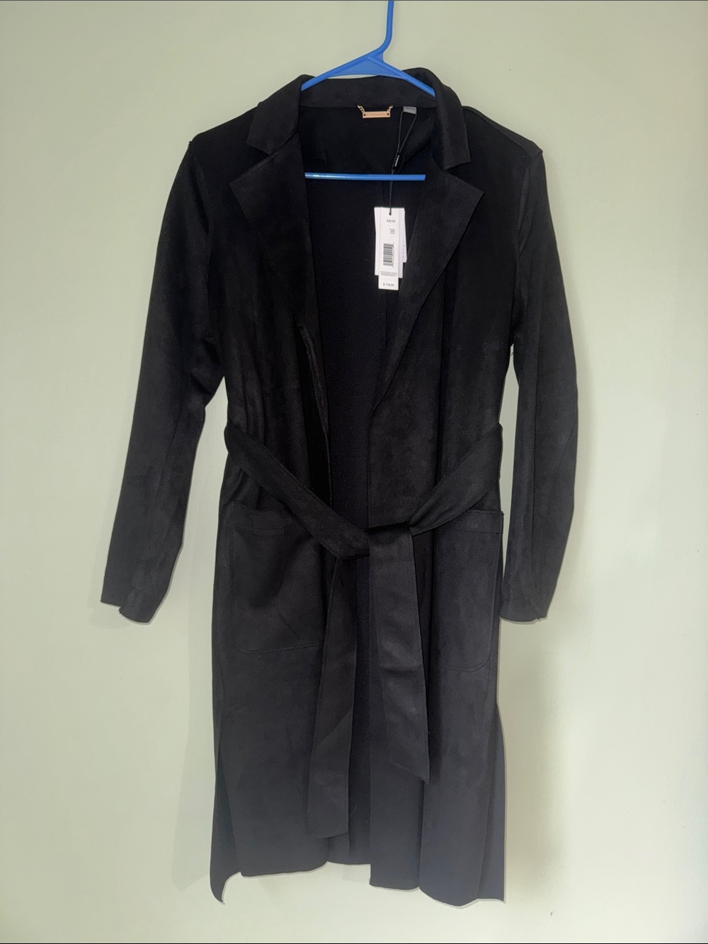 NWT Tahari Black Long Belted Trench Coat - Size XS